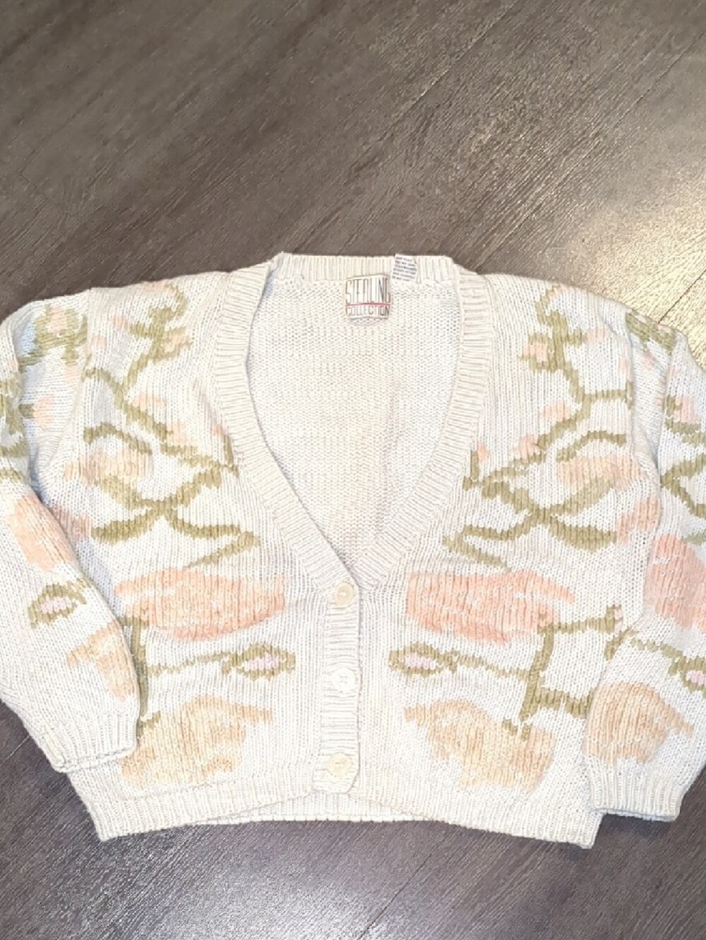 Vintage 80s Sterling Collection Cardigan Sweater Pastel Floral Cottagecore SZ S - Picture 6 of 10